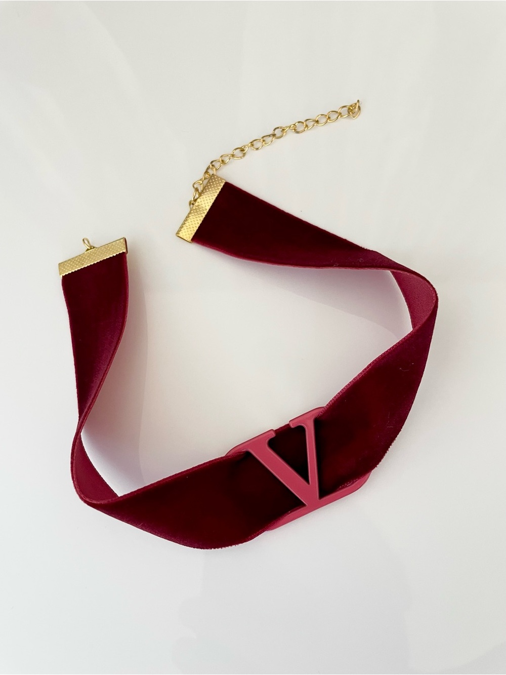 VALENTINO Velvet Burgundy Choker Necklace with V logo